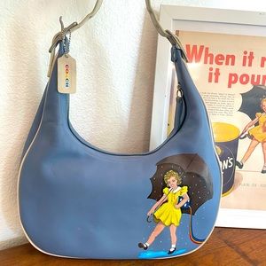 Coach Vintage Hobo Shoulder Bag in Denim Blue with Hand Painted Salt Girl Art